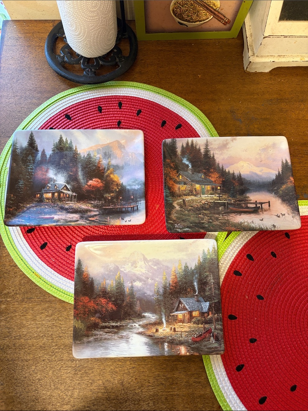 Thomas Kinkade Wall Plaques in Brown, Green, Red, Blue